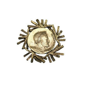 Henri IV Metal Coin Style Money Medallion Brooch Pin Gold Tone Vintage